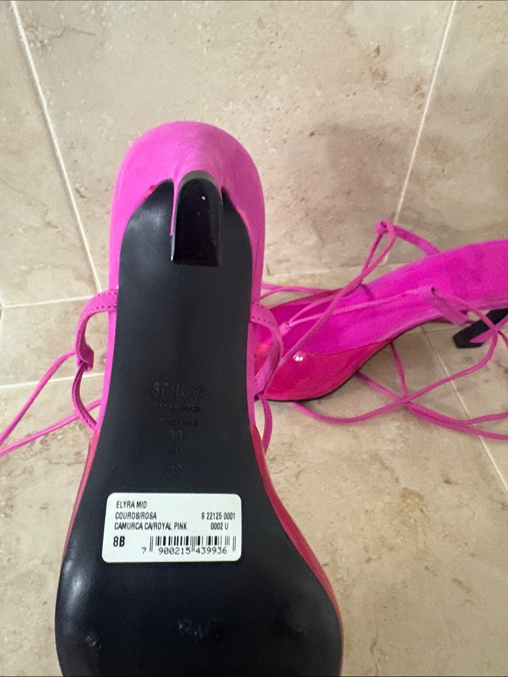 SCHUTZ Fuchsia Patent Pointed-Toe Lace-Up Mid Heels - Picture 2 of 4
